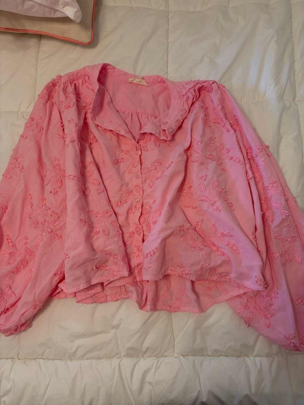 entro Pink Embroidered Button-Up Blouse